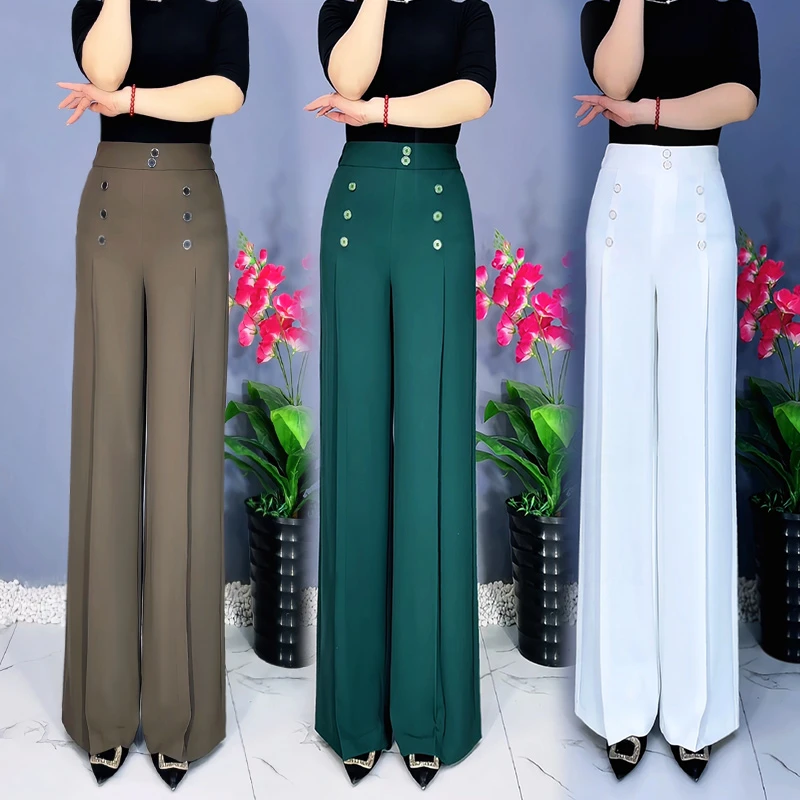 2025春夏窄版阔腿裤女垂坠感直筒裤百搭妈妈休闲气质显瘦高腰长裤