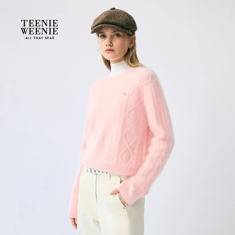 TeenieWeenie小熊女毛针织衫25宽松舒适圆领提花毛衣TTKW254TC3E