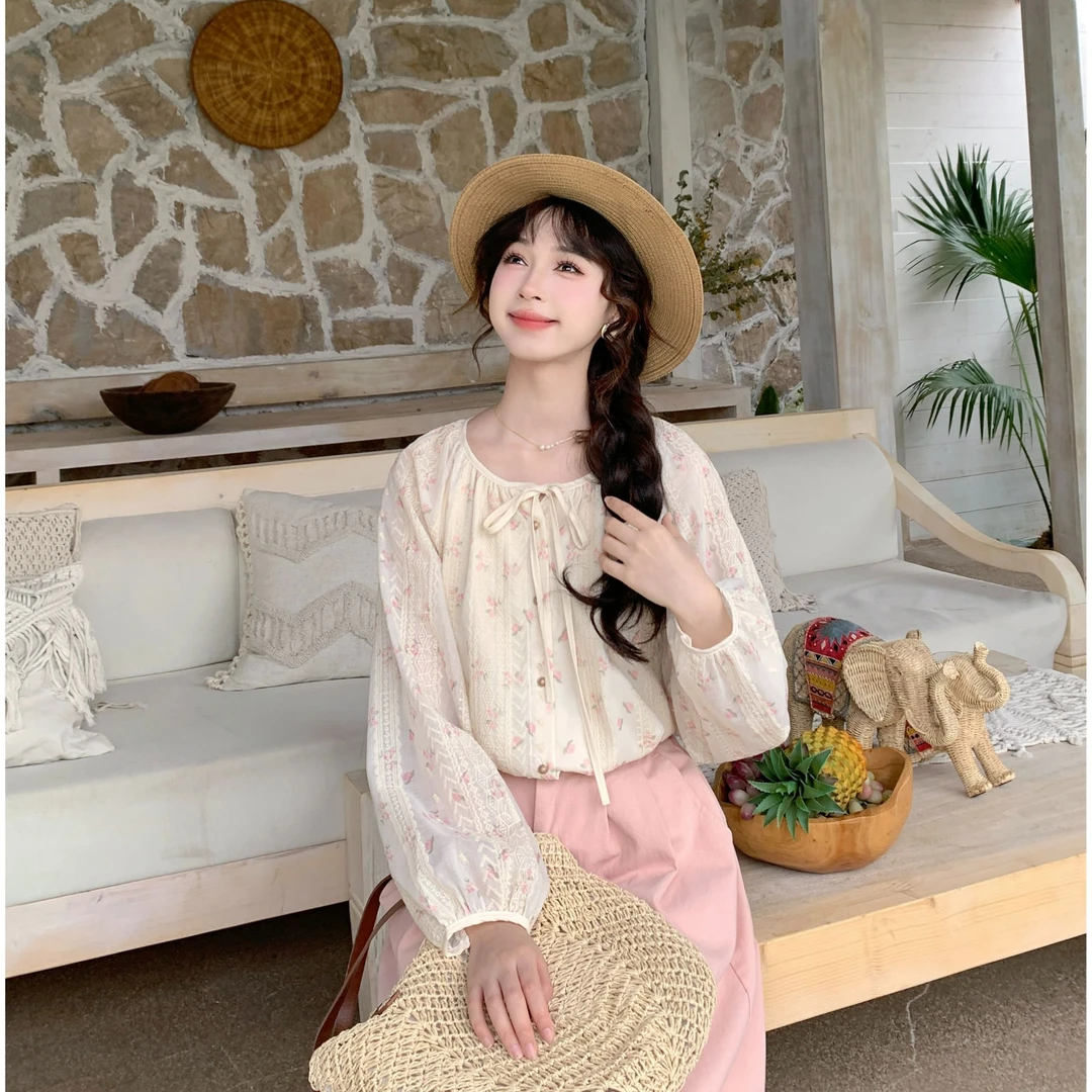 慕兔法式气质碎花衬衫女2025春设计新款百搭感显瘦长袖上衣