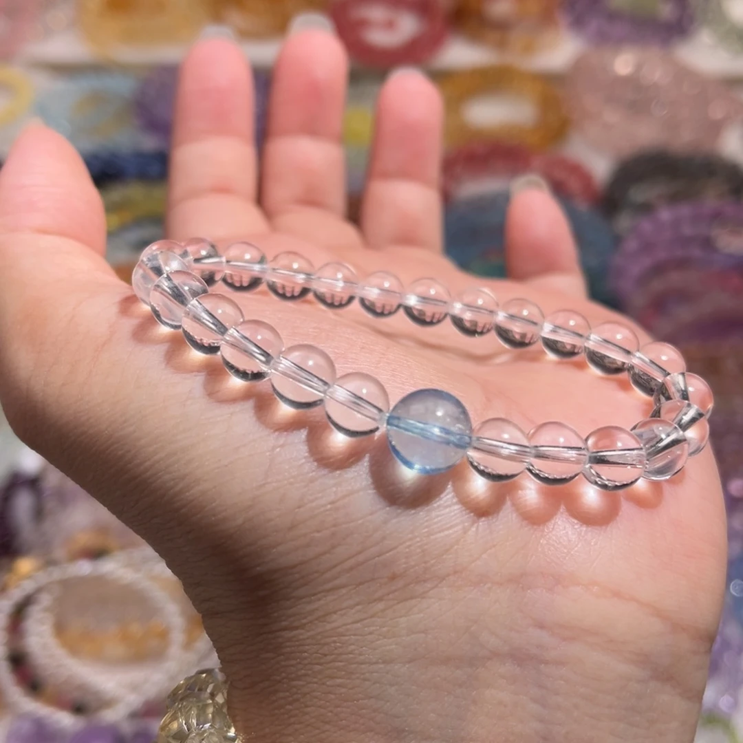 未镶嵌水晶手链海蓝宝白水晶diy