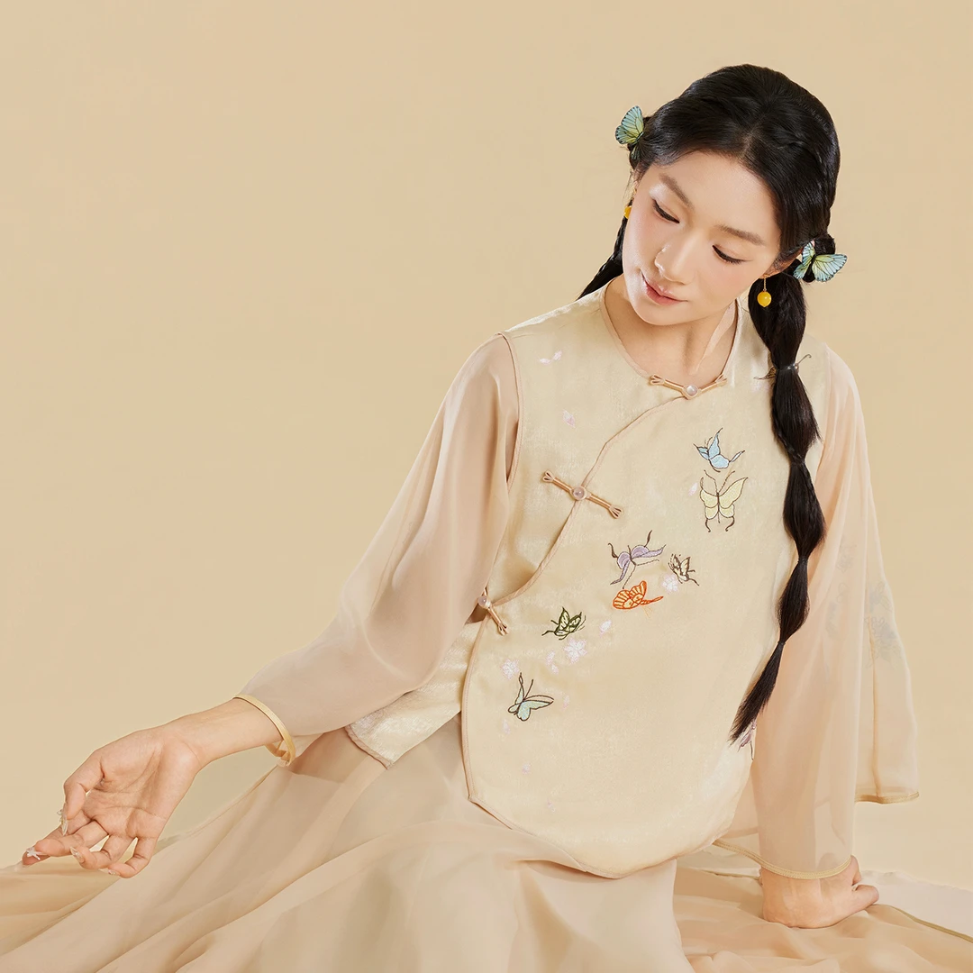 诗意花朵古典舞服国风身韵马甲蝶戏金晖新中式马甲蝴蝶刺绣