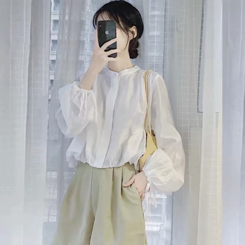 2025年早春法式小众别致长袖上衣时尚洋气韩版chic白色衬衫女薄款