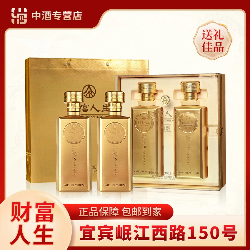 財富人生五粮液股份出品 金砖双支礼盒 浓香型白酒52度500ml