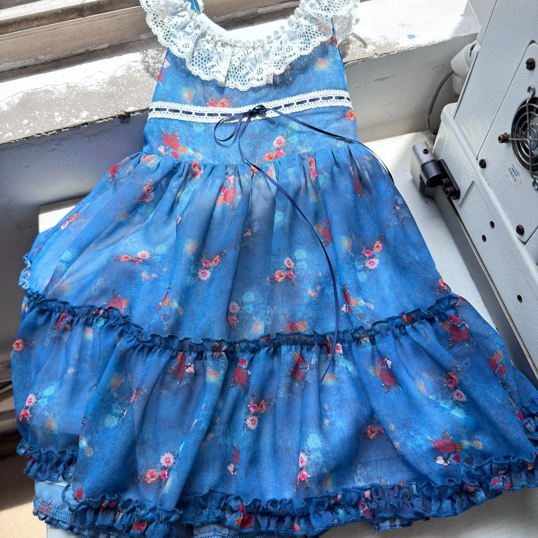 ***蓝风铃裙子公主裙夏季女童