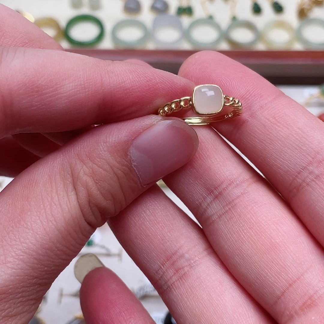 和田玉戒指银S925镶嵌