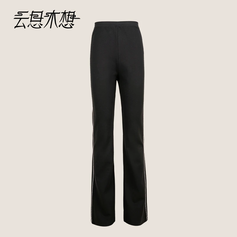 Ysimo-X云思木想岁夜梦华优雅侧边蕾丝花边橡筋腰喇叭休闲裤13098