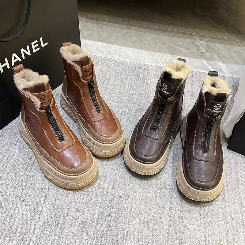 【专柜撤柜】厚底雪地靴女2024年冬季新款加绒加厚面包鞋短筒棉靴女