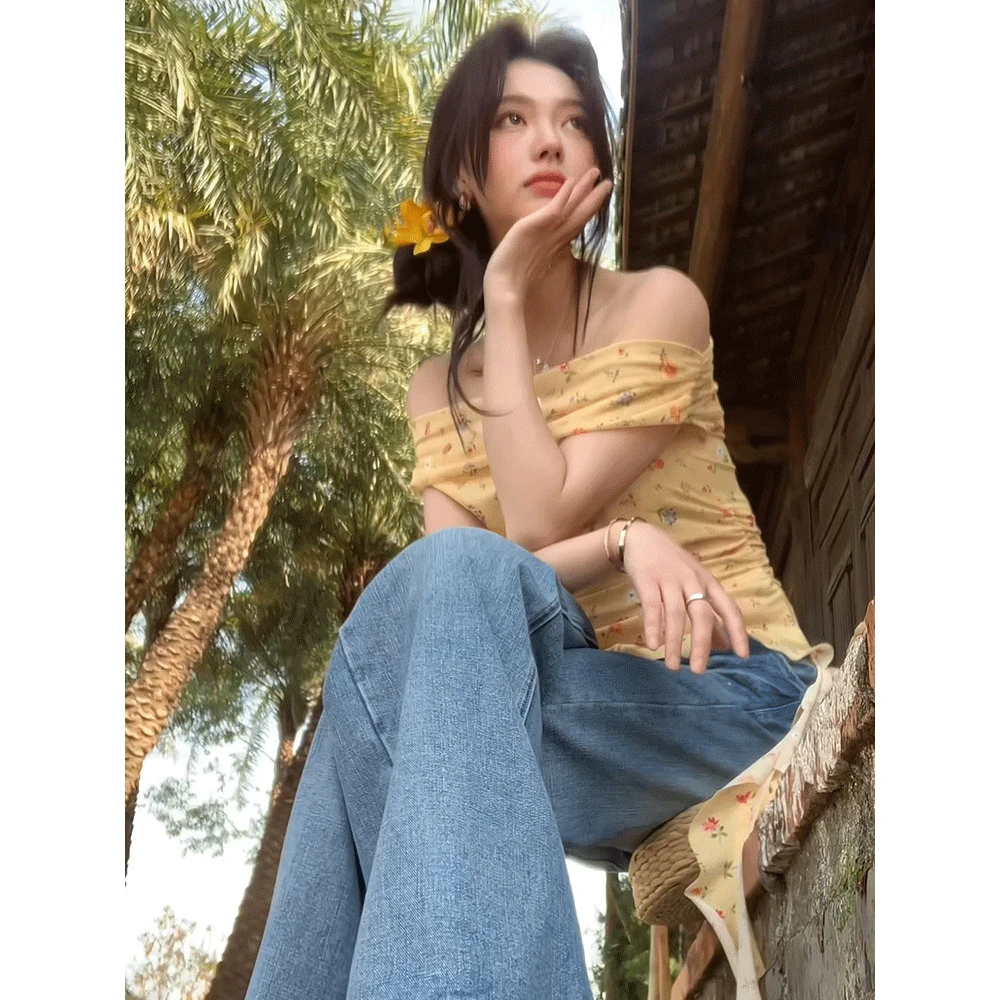 韩系性感甜辣妹穿搭设计荷叶边飘带背心女夏季纯欲不规则无袖上衣