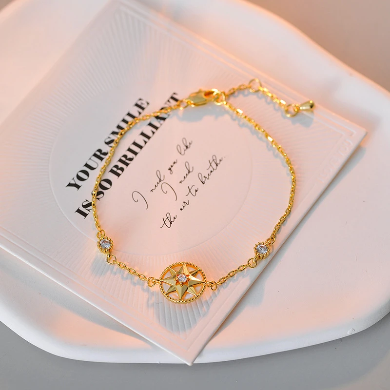 合金仿珍珠手链 韩版八芒星罗盘双面手环轻奢百搭小众手链女A190