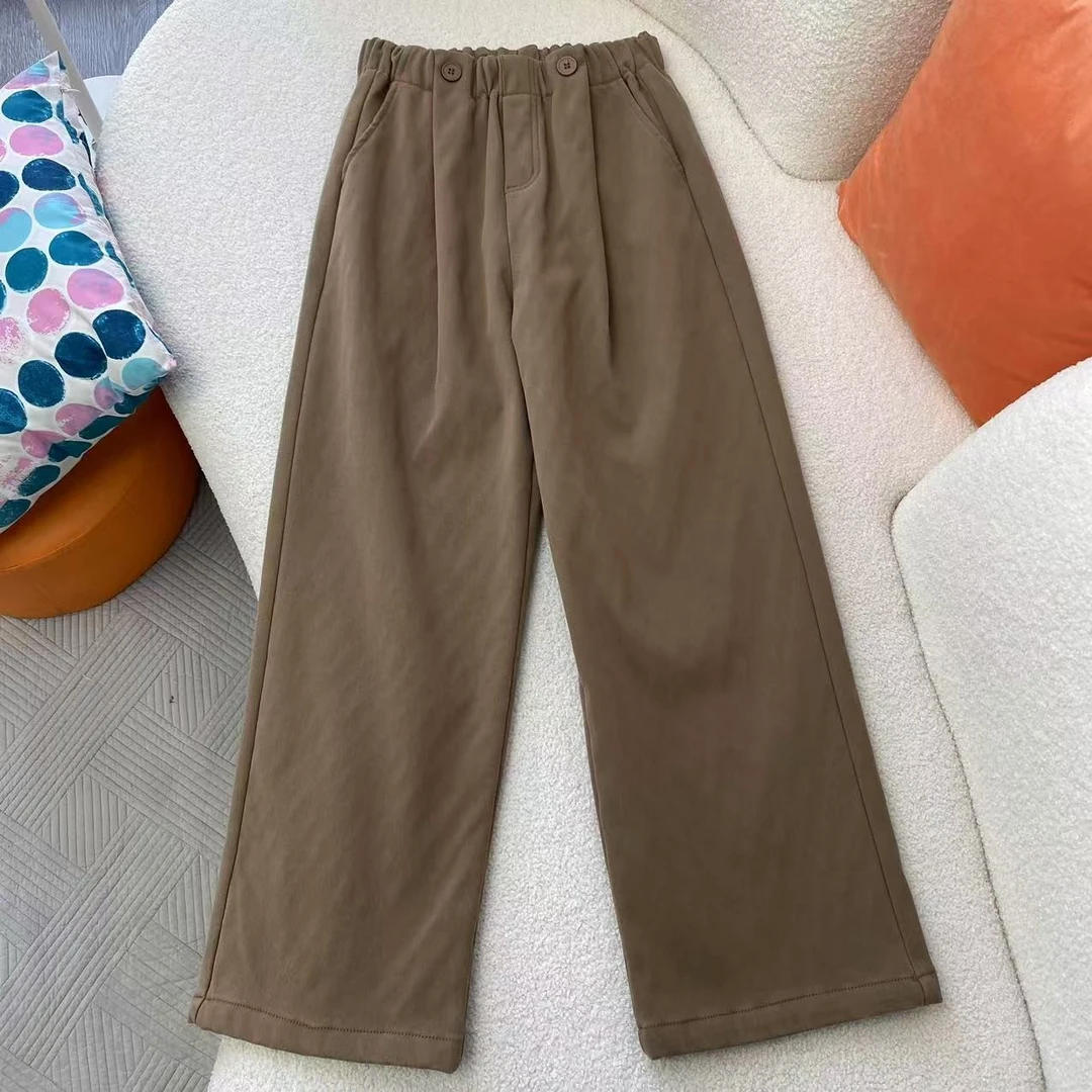 秋冬女水洗棉加绒休闲裤加绒直筒裤