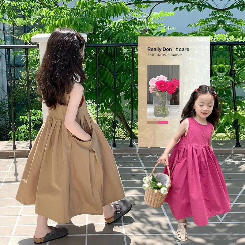 女童连衣裙2025新款纯棉夏季裙子儿童女孩长款韩版公主裙无袖薄款