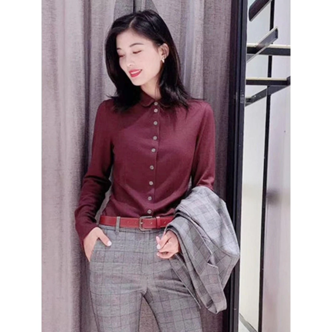 正品哥家2025秋冬新款显瘦保暖打底娃娃领ins衬衣小众羊毛衬衫女