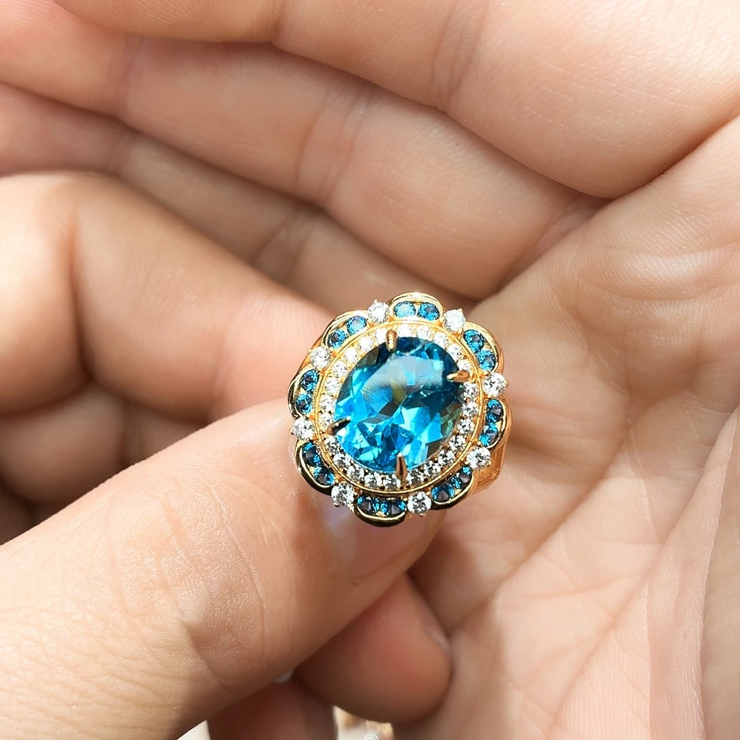 托帕石戒指银S925镶嵌