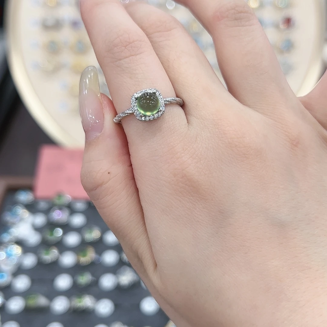 蛇纹石玉戒指银S925镶嵌钱*多