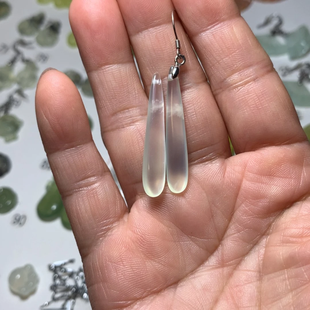蛇纹石玉耳环银S925镶嵌甜****?