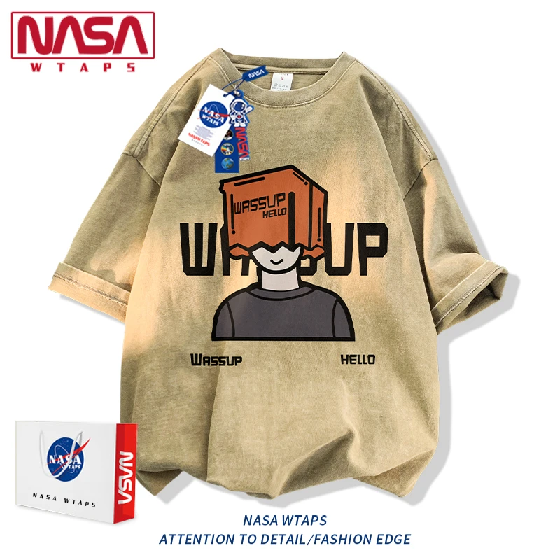 NASA WTAPS美式痞帅纯棉水洗短袖t恤男夏季新款宽松情侣半袖上衣