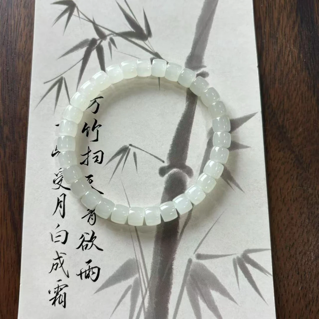 【仔仔臻选】和田玉白玉直切手串卡7*6mmH744（拍一发一多样性发货）