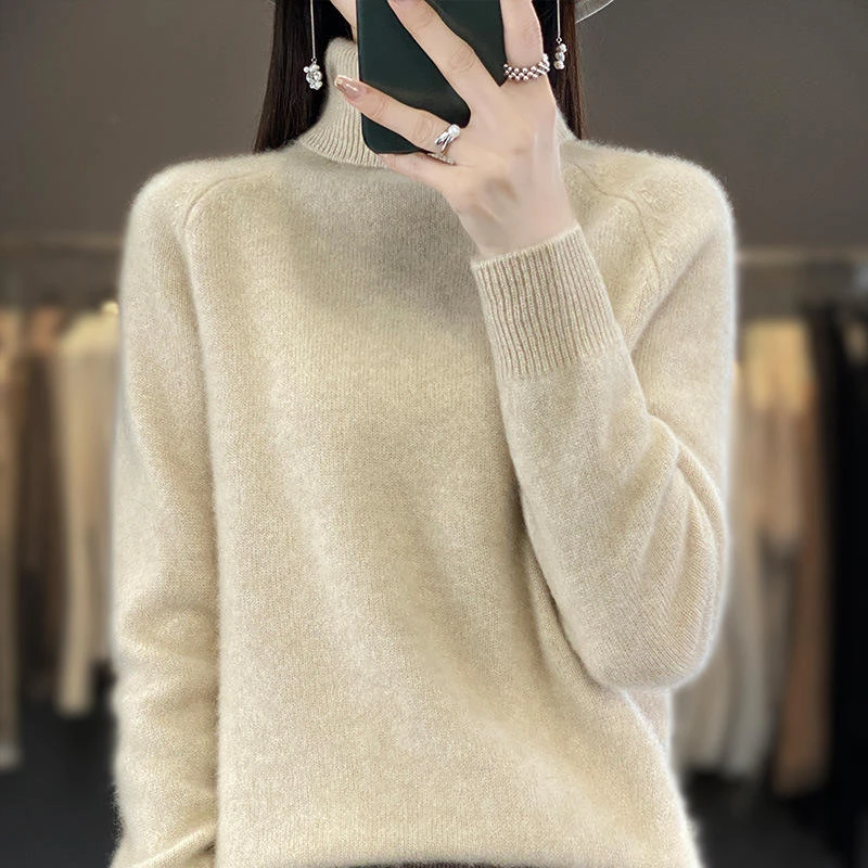 秋冬新款高翻领打底加厚插肩长袖毛衣女套头韩版短款上衣针织衫