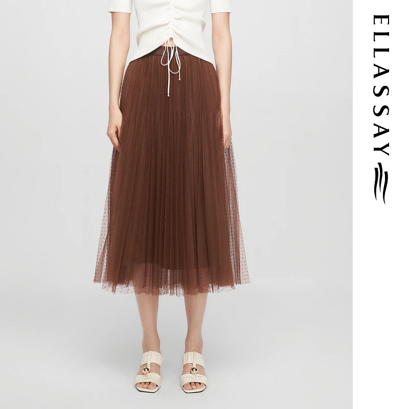 ELLASSAY歌力思2025夏季新款疏密压褶优雅半身裙女EWE362Q04400