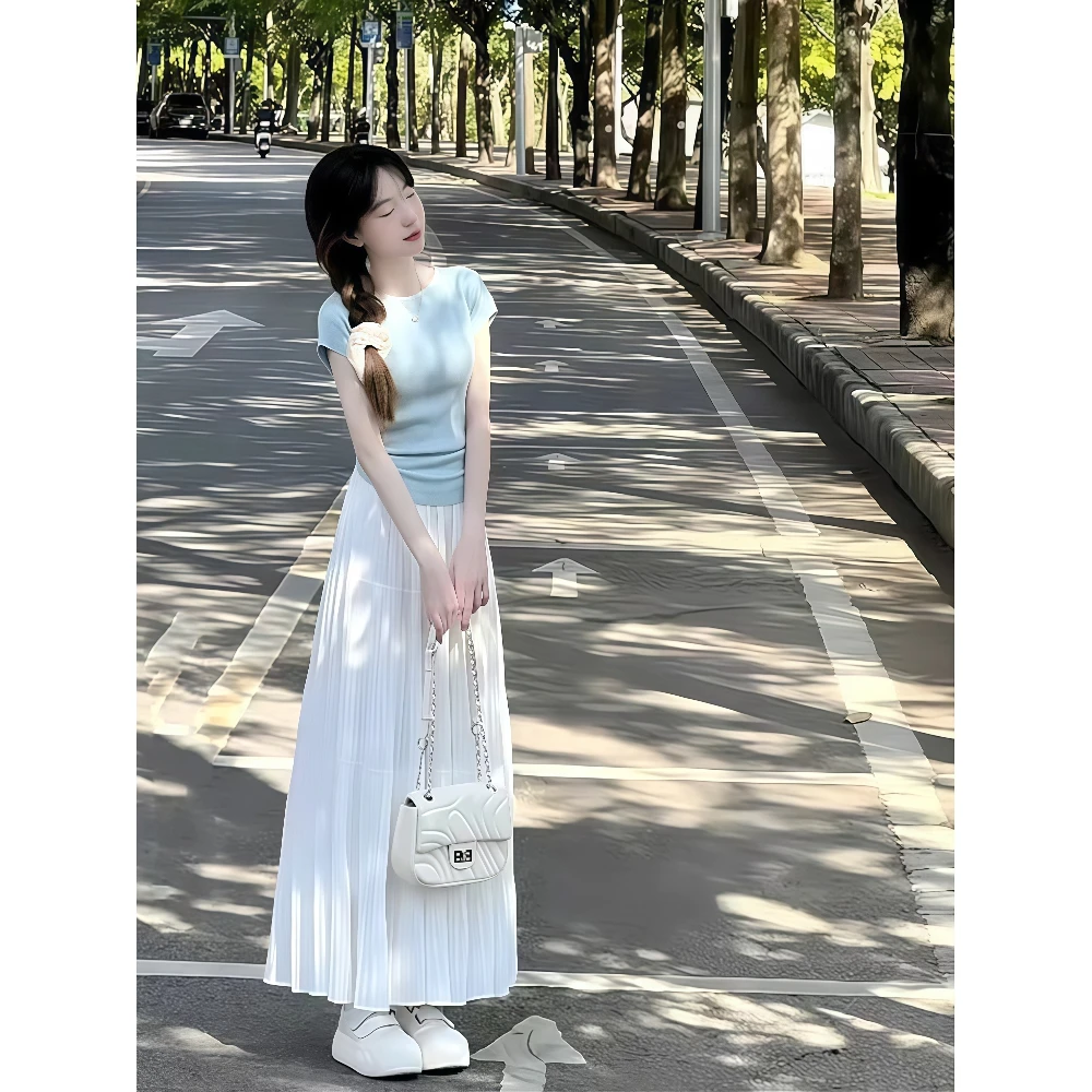 夏季穿搭一整套气质减龄漂亮洋气短袖上衣半身裙大方得体两件套装