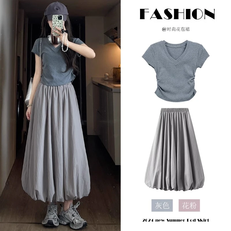 蓬蓬花苞裙女2025春夏新款高腰a字伞裙显瘦时尚中长款系带半身裙