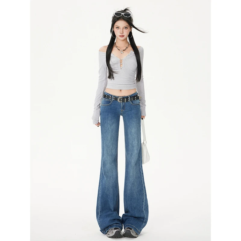 弄格低腰微喇牛仔裤女秋季2025新款小个子辣妹弹力百搭显瘦喇叭裤