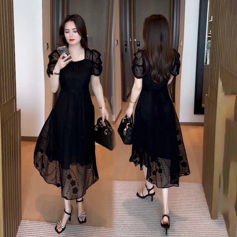 女装通勤连衣裙2025今年新款时尚洋气质显瘦时髦夏款漂亮网纱裙子