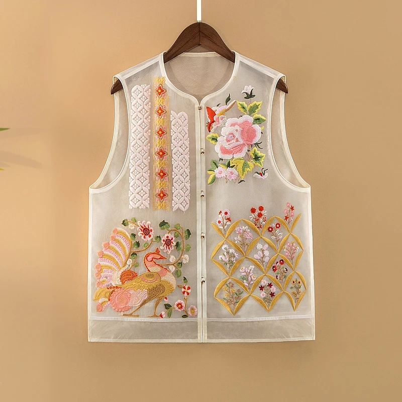 【逸棠】2025新款夏季马甲新中式女装圆领绣花气质薄款上衣马夹外套