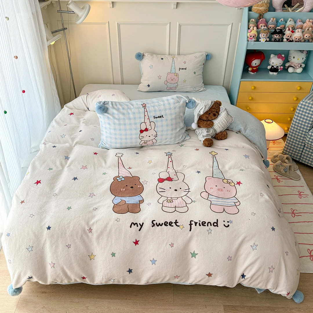 2025新款毛球款大版数码印花牛奶绒四件套保暖被套加厚床上用品