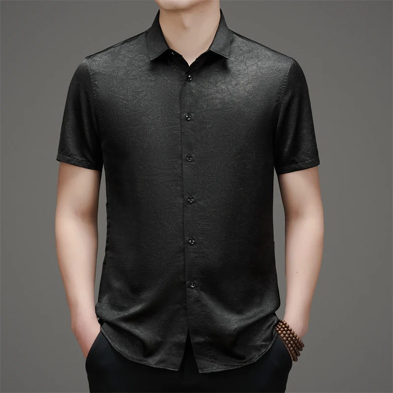【正品香云纱】夏季男士薄款桑蚕丝短袖衬衫001