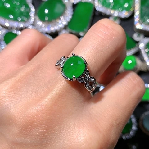 翡翠戒指未镶嵌天然翡翠满色戒指