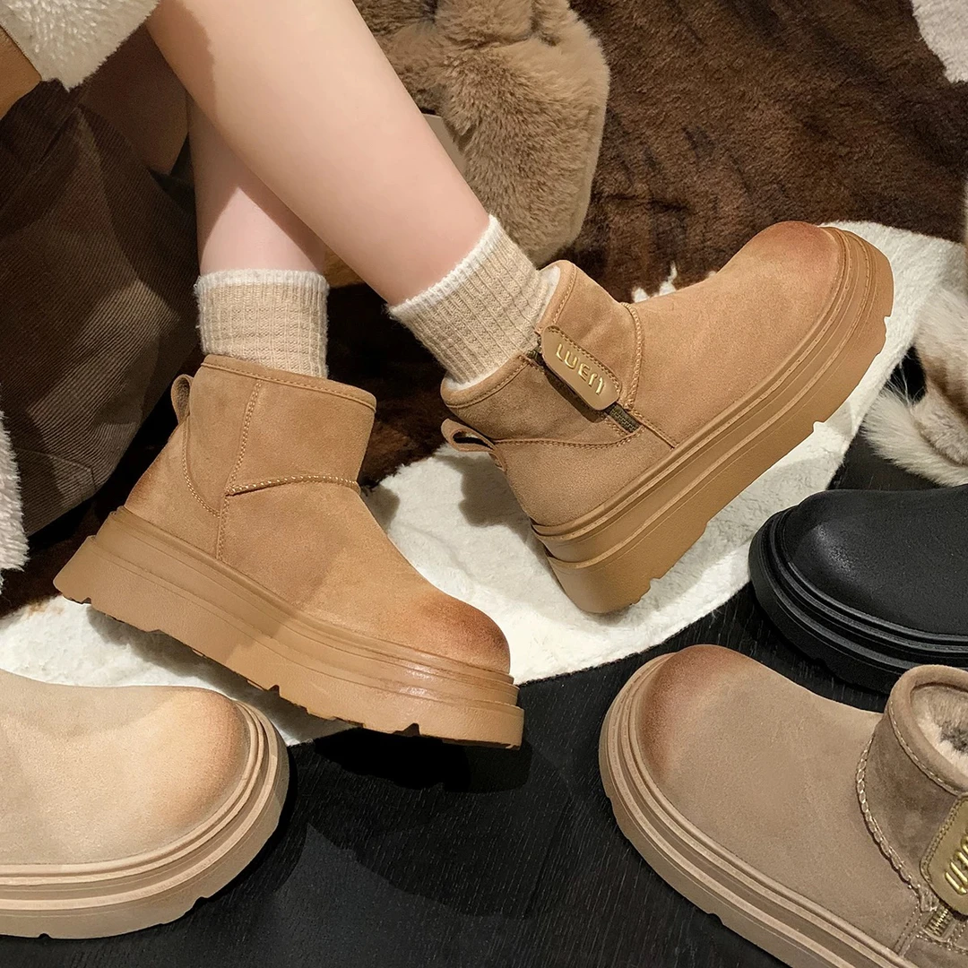 【潘潘现货】2024冬季新款爆款光面保暖棉鞋加绒潮短靴子时尚百搭