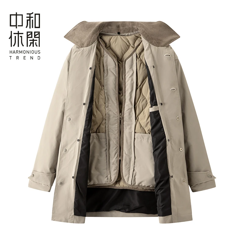 中和休闲宽松翻领两件套羽绒服男2025冬季新款翻领保暖外套上衣