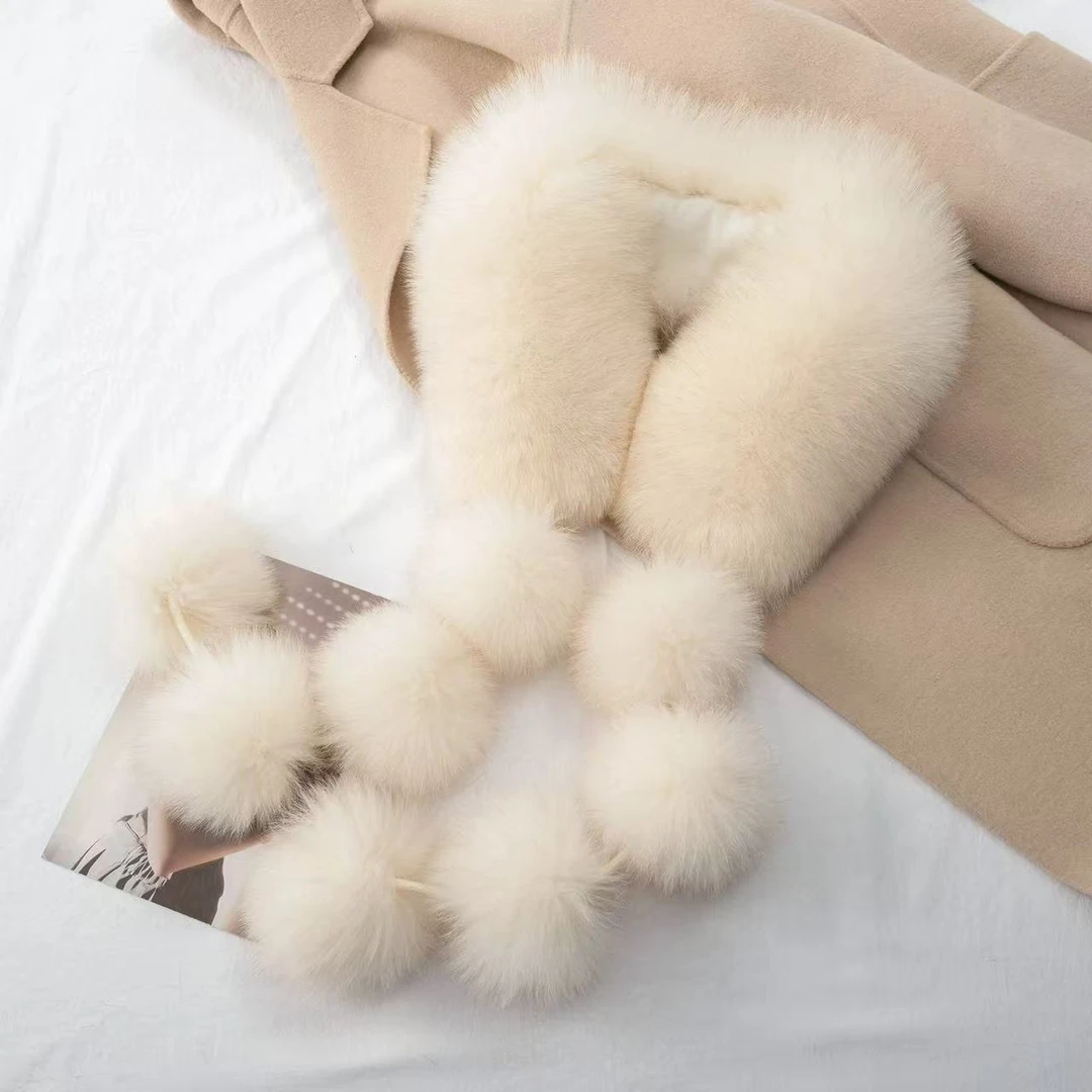 新款真毛球球狐狸毛围巾女冬季时尚皮草围脖长款气质高级感毛毛领