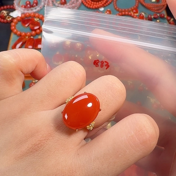 南红玛瑙银S925镶嵌戒指