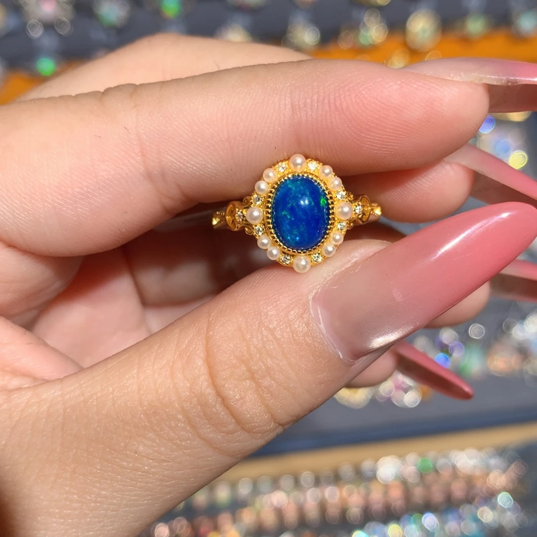 银S925镶嵌欧泊欧泊戒指l