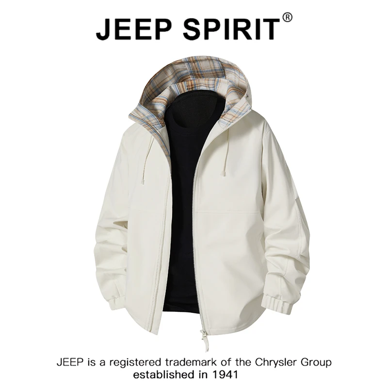 JEEPSPIRIT吉普连帽夹克外套男2025春秋款潮牌休闲工装痞帅冲锋衣