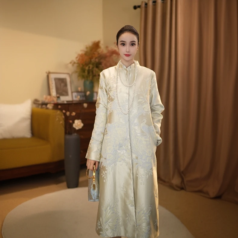 2024冬季新款【飞黄腾达风衣】国风古韵提花刺绣加棉风衣HS24852