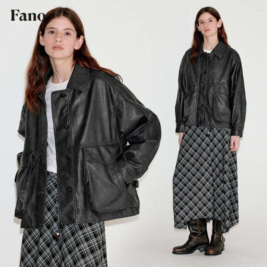 8.7上新 打扣做旧复古皮衣FQ25W064