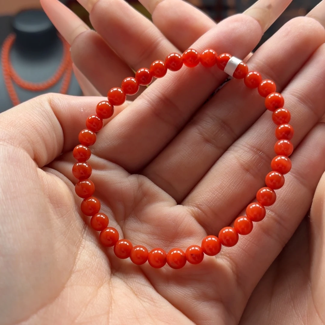 南红玛瑙未镶嵌手串原矿保山南红啊东寨柿子红手串卡5+