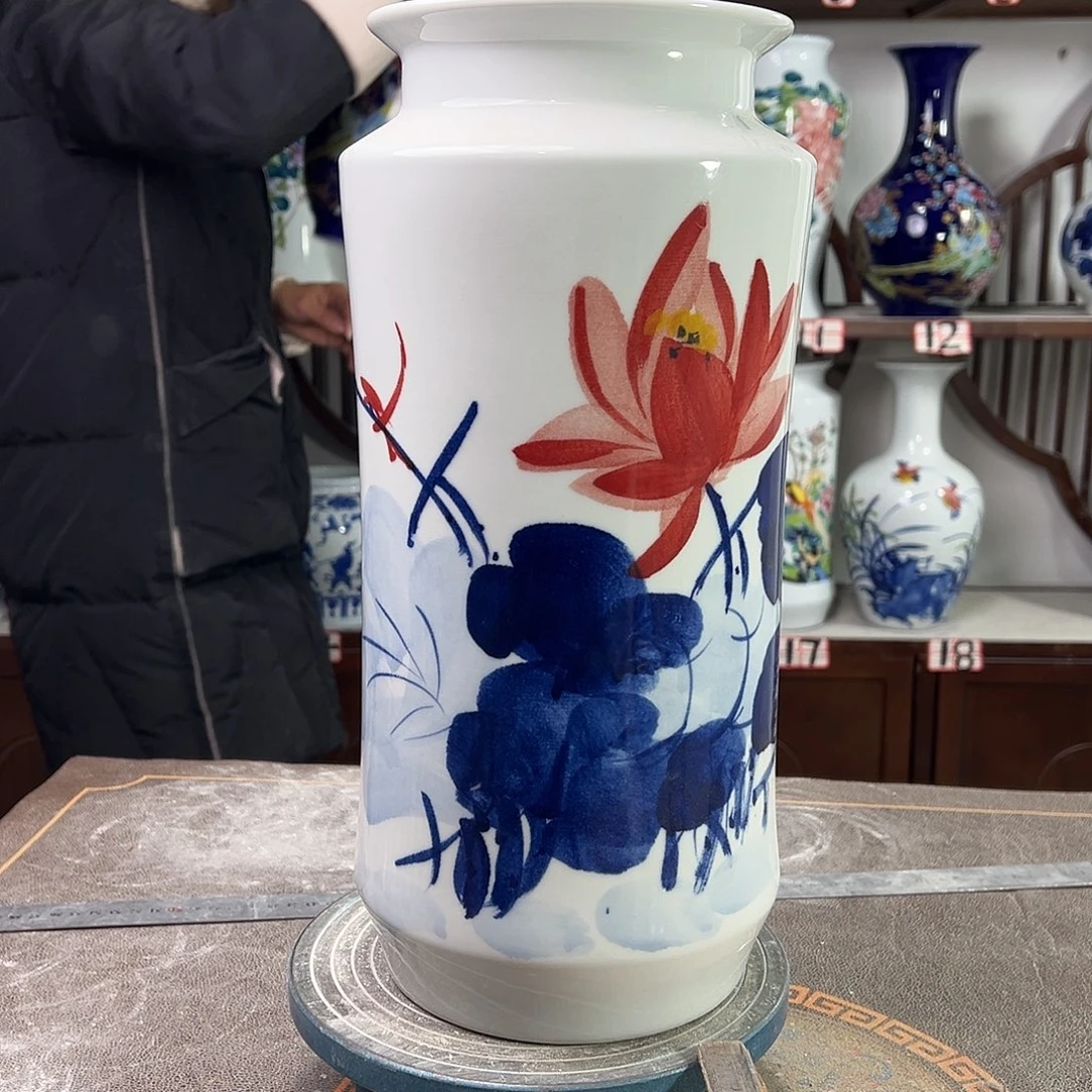 摆件陶景德镇陶瓷书红荷