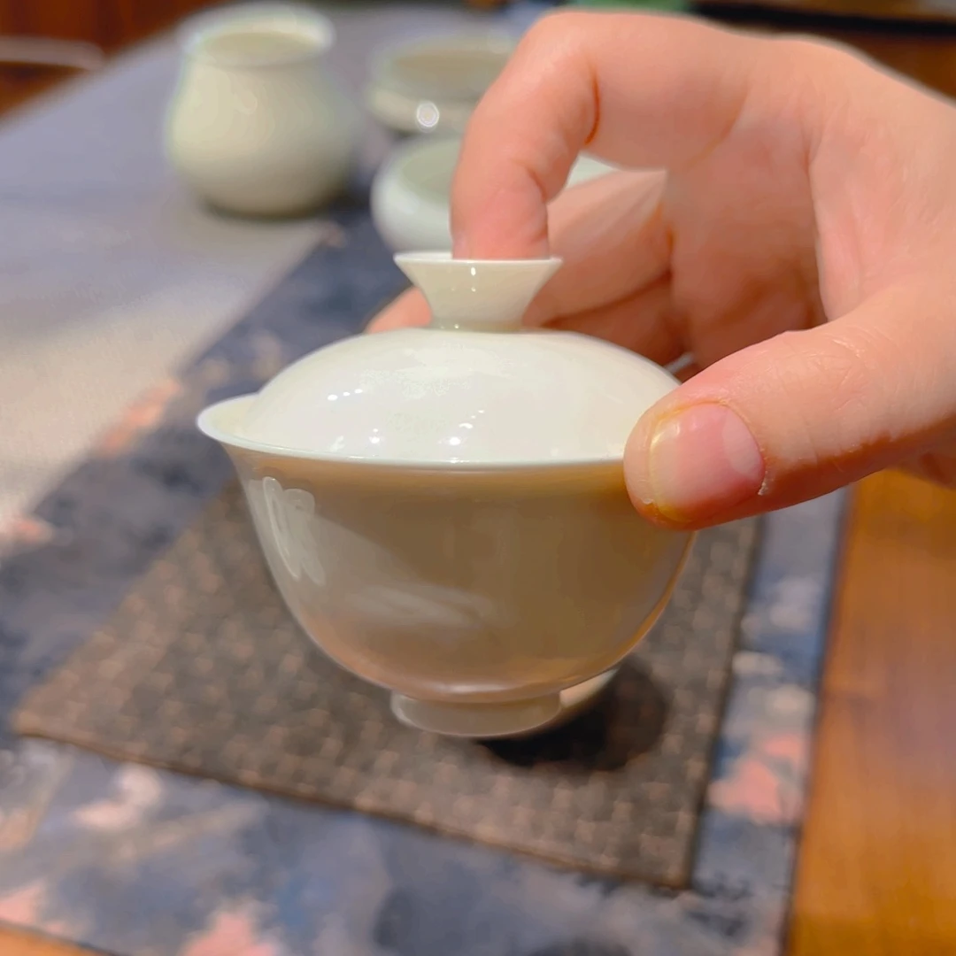 微澜定瓷 微瑕元宝盖碗 100cc鱼纹