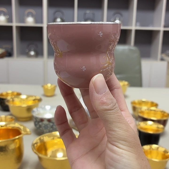 李小鹤瓷包银足银12克彩蝶杯80毫升