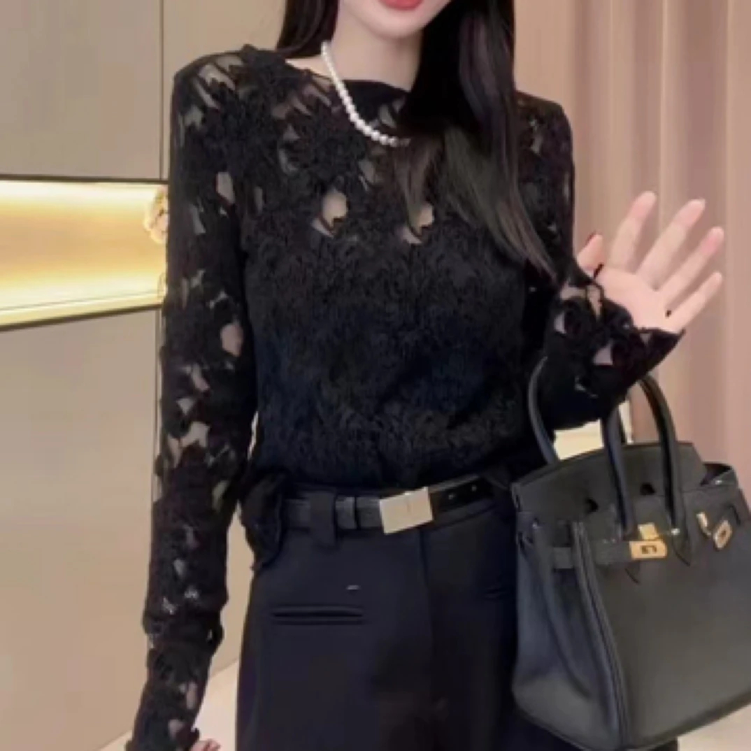 欧货蕾丝衫女2025新款小香风轻奢性感打底衫洋气百搭显瘦蕾丝上衣