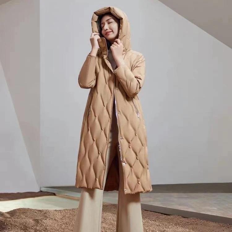 波司登23冬款女城市户外鹅绒过膝长款绗缝商务休闲羽绒服外套4146