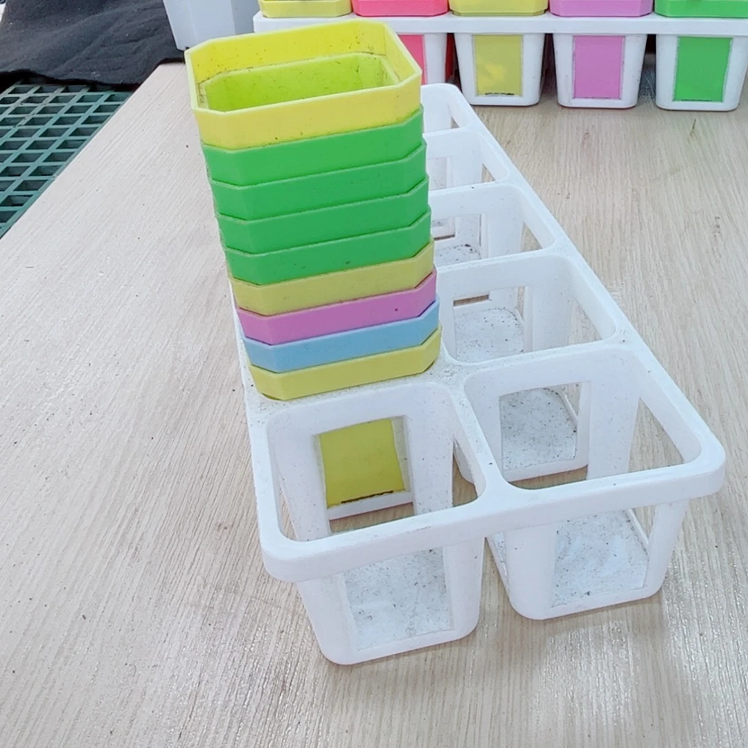 7厘米彩方盆十个加托架一套