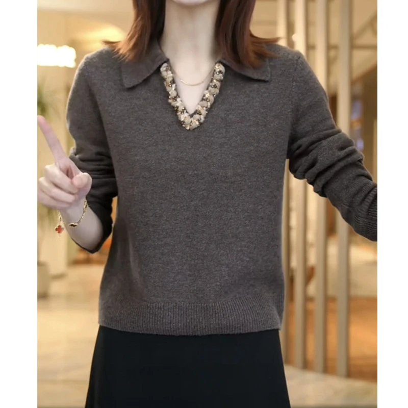 哥弟阿玛施正2025秋冬季新款显瘦洋气V领长袖羊毛针织打底衫毛衣