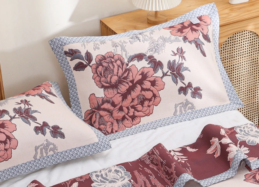 【苏绣牡丹-米】52*78cm柔软舒适成人枕巾一对装