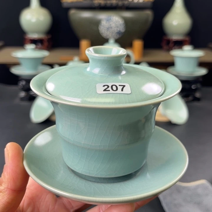 瓷片仿古釉汝官窑竹节盖碗207号