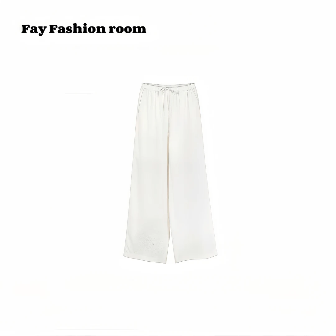 【老钱裤】亚麻垂感山本裤早春薄款抽绳高腰宽松阔腿裤